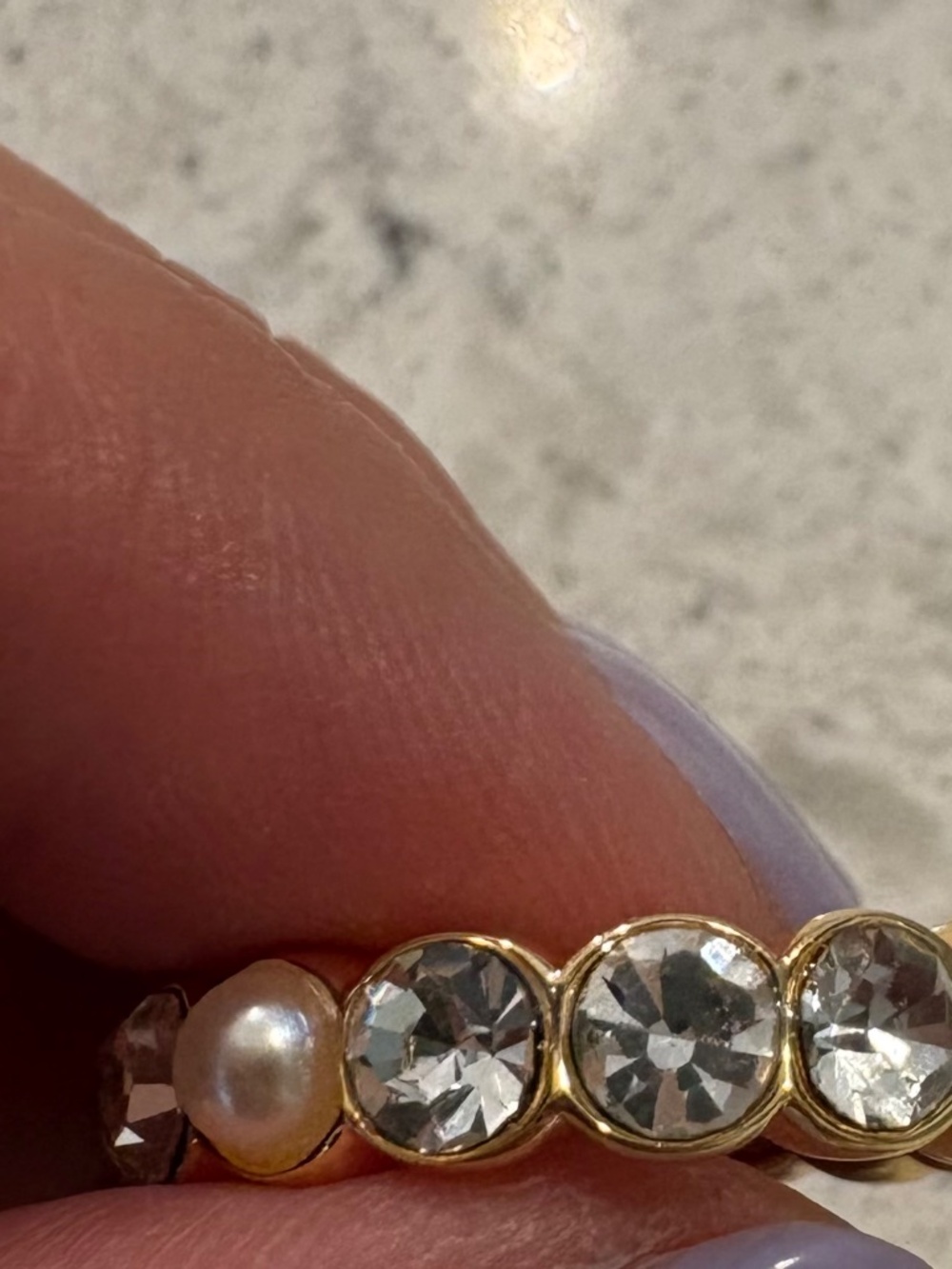 Kurt Geiger gold-tone crystal and pearl band ring - Picture 3 of 5